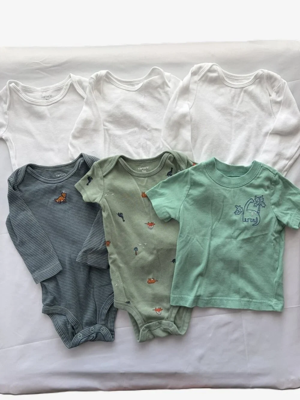 Carter's Baby Bodysuit Tee Set 9 Months Dinosaur White Basics Lot of 6 Infant